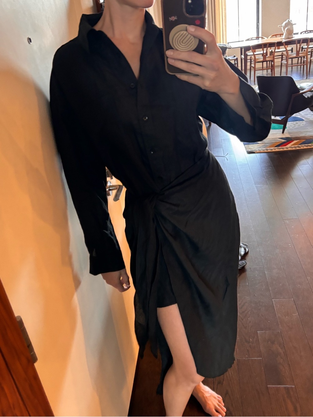Apiece Apart Black Button-Front Wrap Midi Dress